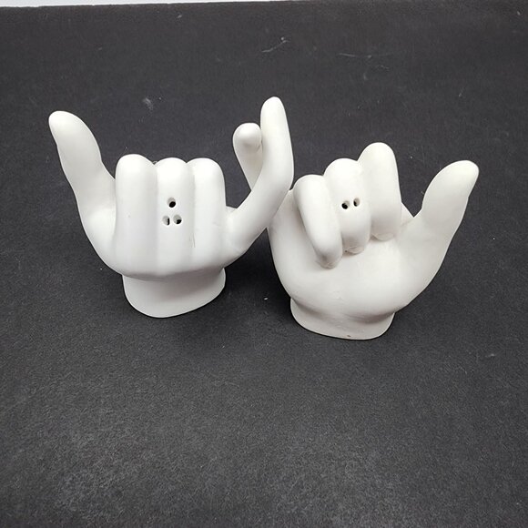 Ceramic Hand Gesture Salt & Pepper Shakers Set White Matte Modern Art - Picture 2 of 6